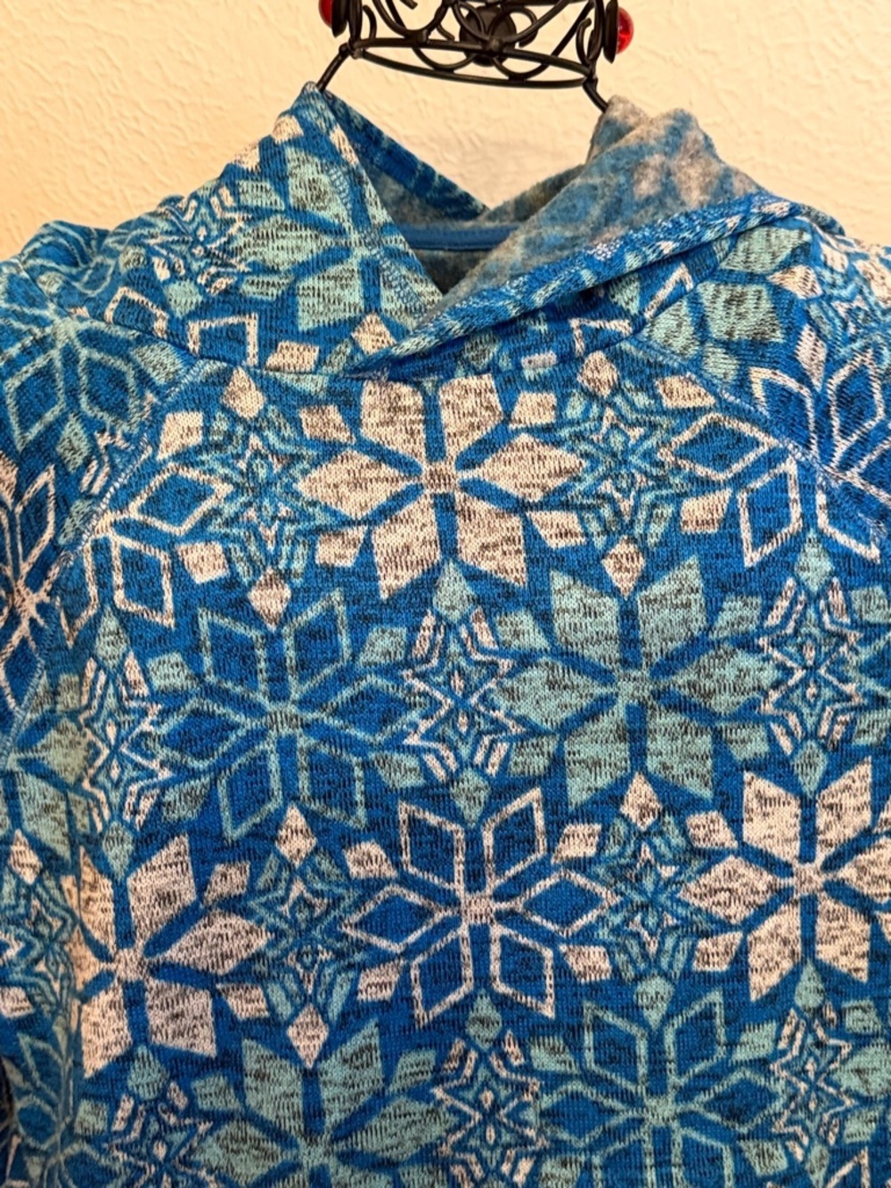 ❄️❄️❄️BOGOHO❄️❄️❄️Talbots Blue Snowflake Pattern Pullover Hoodie-Large - Picture 3 of 12